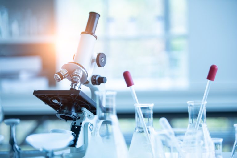 Medical laboratory microscope in chemistry biology lab test